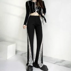 Yoursblack BOTTOMS Gothic White Lace Patchwork Flared Pants