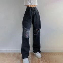 Yoursblack NEWS Punk Ripped Gray Denim Pants