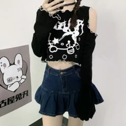 Yoursblack NEWS Anime Cat Crop Shirt