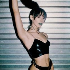 Yoursblack Faux Leather Chain Strap Crop Top