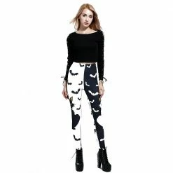 Yoursblack Gothic Halloween Cat And Bats Print Leggings BOTTOMS