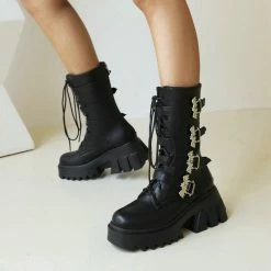 Yoursblack NEWS Bat Buckle Platform Martin Boots