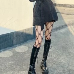 Yoursblack Diamond Hollow Fishing Net Socks