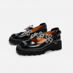 Yoursblack NEWS Rhinestone Flower Platform Mary Jane Shoes