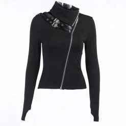 Yoursblack Punk Double Zip Turtleneck Long Sleeve Top