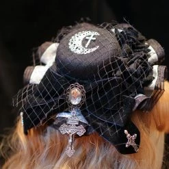 Yoursblack Gothic Moon Cross Top Hat Accessory