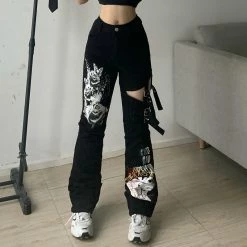 Yoursblack NEWS Punk Printed Ripped Jeans