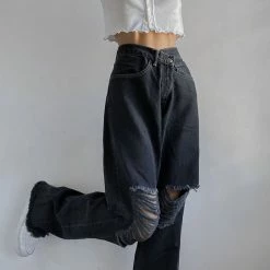 Yoursblack NEWS Punk Ripped Gray Denim Pants