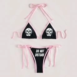 Yoursblack Skull Pink Lace-Up Bikini