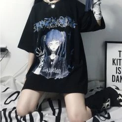 Yoursblack Dark Loose Anime Girl T-shirt NEWS