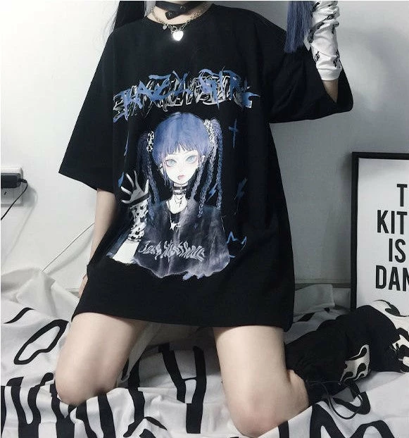 Yoursblack Dark Loose Anime Girl T-shirt NEWS 2 Yoursblack Dark Loose Anime Girl T-shirt NEWS