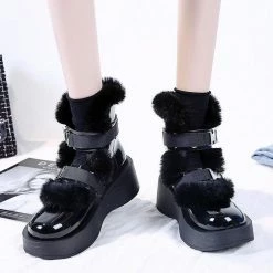 Yoursblack NEWS Dark Fleece Metal Buckle Boots
