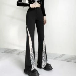 Yoursblack BOTTOMS Gothic White Lace Patchwork Flared Pants