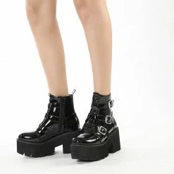 Yoursblack NEWS Patent Metal Buckle Ankle Boots