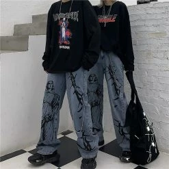 Yoursblack NEWS Punk Design Print Jeans Pants