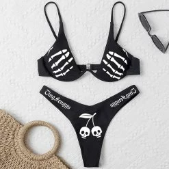 Yoursblack Skull Offset Printing Underwire Bikini Swimwear