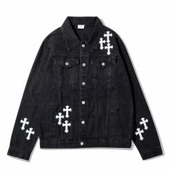 Yoursblack Spring Sale Gothic Cross Embroidered Denim Jacket