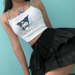 Yoursblack Devil Embroidery Chain Belly Top
