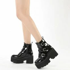 Yoursblack NEWS Patent Metal Buckle Ankle Boots