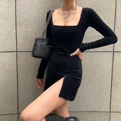 Yoursblack DRESSES Vintage Slit Velvet Dress