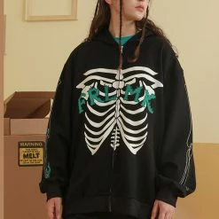 Yoursblack Dark Skeleton Print Hooded Jacket NEWS