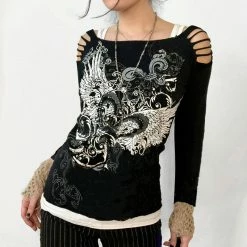 Yoursblack NEWS Diablo Print Ripped Off-shoulder Top 7 Yoursblack NEWS Diablo Print Ripped Off-shoulder Top