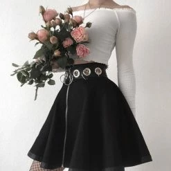 Yoursblack High Waist Hollow Iron Ring Zipper Dark Punk A-line Skirt BOTTOMS
