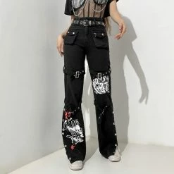 Yoursblack Punk Metal Buckle Printed Jeans 11 Yoursblack Punk Metal Buckle Printed Jeans