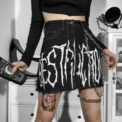 Yoursblack Dark Denim Print Chain Hip Skirt NEWS
