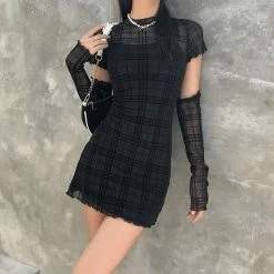 Yoursblack Meshin' Around Plaid Dress