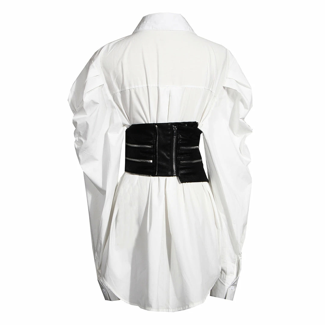 Yoursblack Dark Leather Zip-Up Girdle Puff Sleeves Shirt NEWS 2 Yoursblack Dark Leather Zip-Up Girdle Puff Sleeves Shirt NEWS