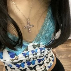 Yoursblack Love Cross Rhinestone Necklace