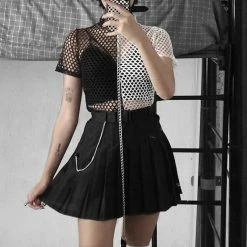 Yoursblack Gothic Black And White Two-Tone Fishnet Mesh Crop Top