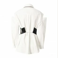 Yoursblack Dark Diamond Leather Metal Chain Off-the-shoulder Shirt