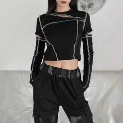 Yoursblack Diablo Stitching Hollow Long-sleeved Shirt NEWS