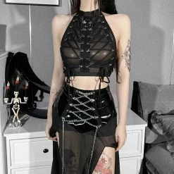 Yoursblack Lace-up Mesh See-Through Halter Top NEWS 6 Yoursblack Lace-up Mesh See-Through Halter Top NEWS