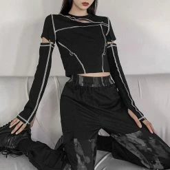 Yoursblack Diablo Stitching Hollow Long-sleeved Shirt NEWS