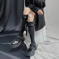 Yoursblack Satin Streamers Calf Socks