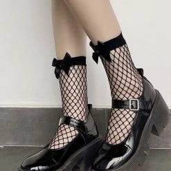 Yoursblack Cute Bow Net Socks