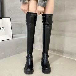Yoursblack Studded Over-the-knee Rider Boots NEWS