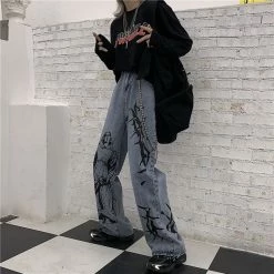 Yoursblack NEWS Punk Design Print Jeans Pants