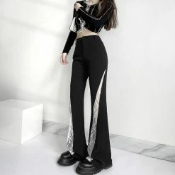 Yoursblack BOTTOMS Gothic White Lace Patchwork Flared Pants