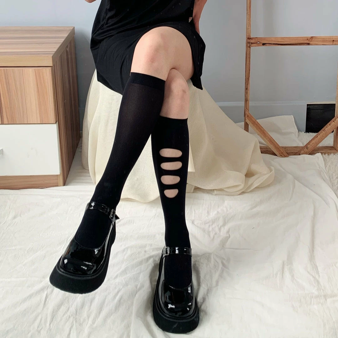 Yoursblack NEWS Black Ripped Velvet Tube Socks 4 Yoursblack NEWS Black Ripped Velvet Tube Socks