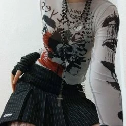 Yoursblack New In May "EYES ON ME" Mesh Print Top