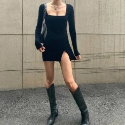 Yoursblack DRESSES Vintage Slit Velvet Dress