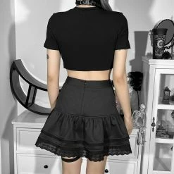 Yoursblack NEWS Dark Cropped Print Top