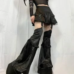 Yoursblack Gothic Leather-Paneled Mesh Skirt With Leg Warmer NEWS