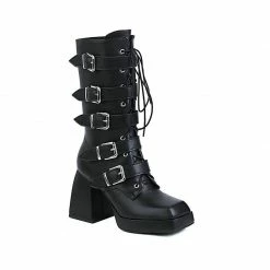 Yoursblack Dark Square Toe Platform High Boots