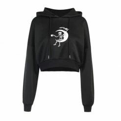 Yoursblack Dark Skull Print Cropped Hoodie NEWS