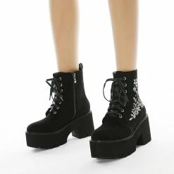 Yoursblack Gothic Pentagram And Rose Lace Up Platform Boots